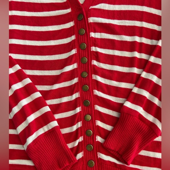 Zenana Red and White Stripe Snap Cardigan Shirt Size Small - Picture 3 of 6